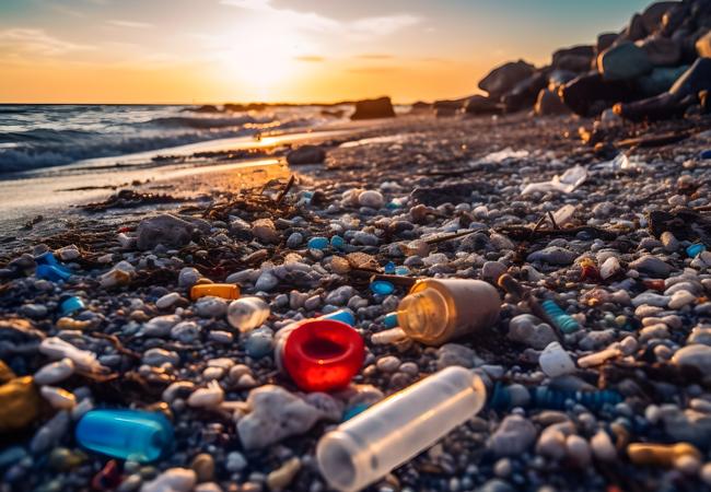 een afbeelding van een vervuilde strand.