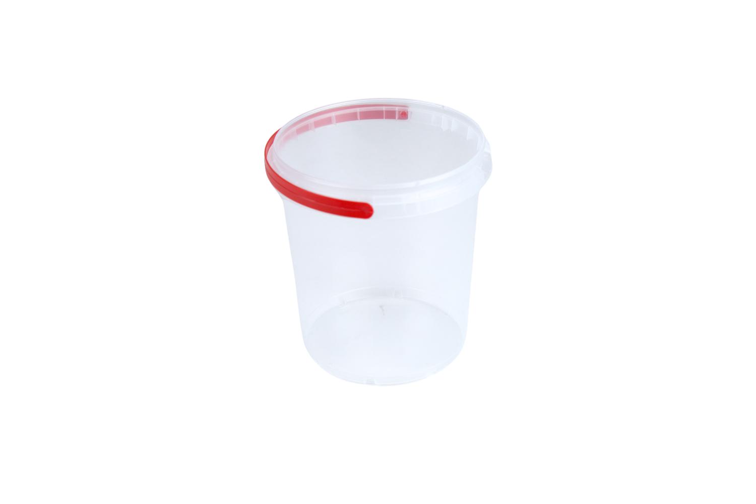 PP emmer (bodemperforatie) 500gr - transparant met rood hengsel
