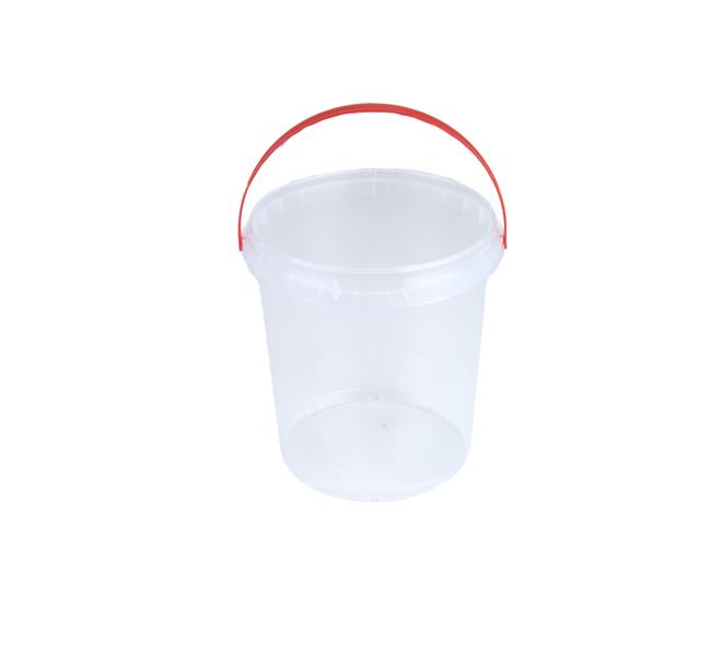 PP emmer (bodemperforatie) 500gr - transparant met rood hengsel